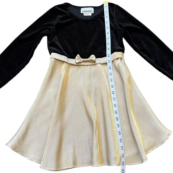 Vintage Pssst Girls 6X Black Velvet Bodice Dress with Shiny Gold Satin Skirt Bow - Picture 6 of 9